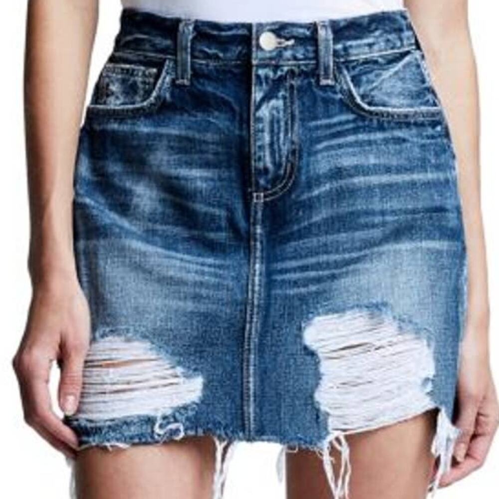 L'agence NWT Jolene Distressed Mini Skirt Newberry Blue Size 24 100% Cotton